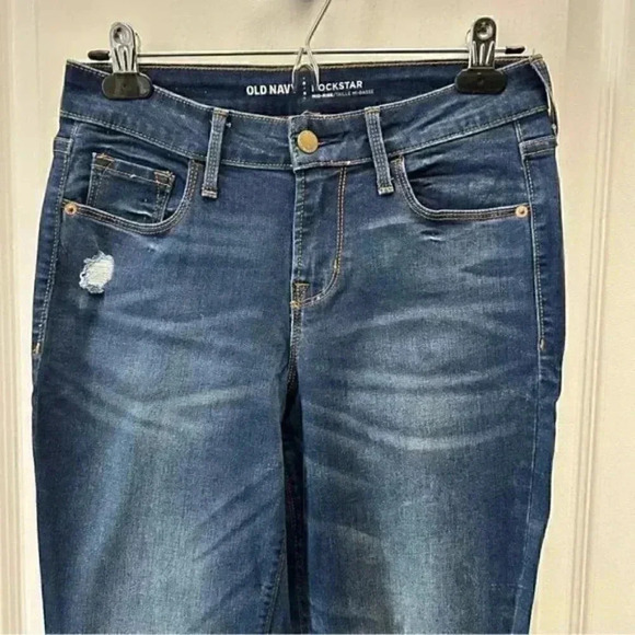 Old Navy Rockstar Skinny Jeans Distressed Denim Mid  Rise Blue Size 2/26 - Picture 7 of 16